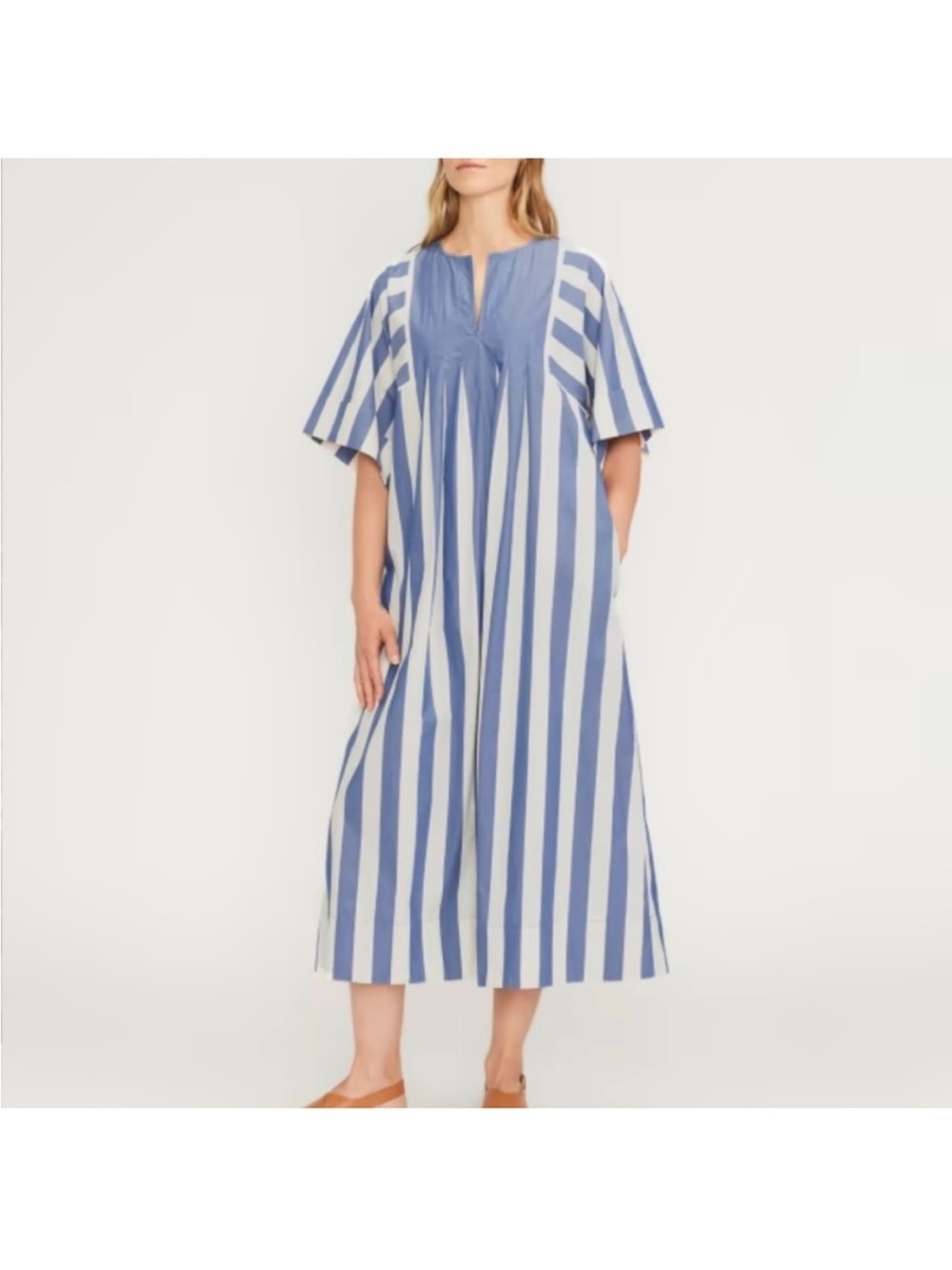 Everlane the poplin caftan Blue and White Vertical Stripe Maxi Dress